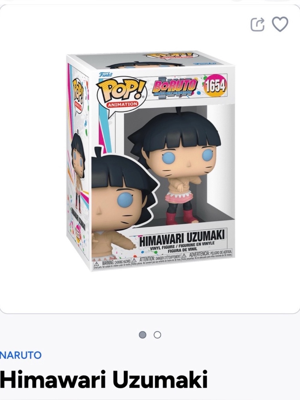 Funko Animation Himawari Uzumaki Vinyl Figure - Black Hair, Blue Eyes- 1654